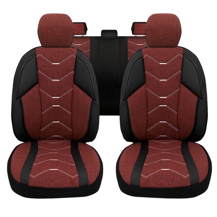 Verita Elegance Serisi - Opel Corsa ile uyumlu Koltuk Kılıfı, Keten-Deri / Bordo