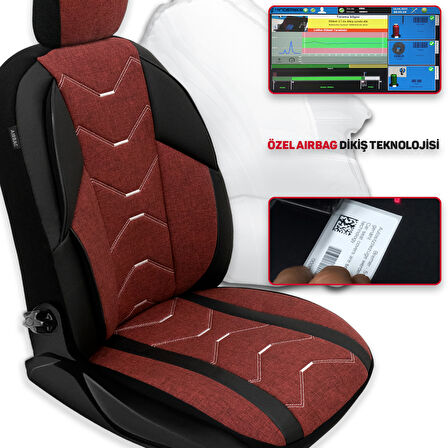 Verita Elegance Serisi - Renault Kadjar ile uyumlu Koltuk Kılıfı, Keten-Deri / Bordo