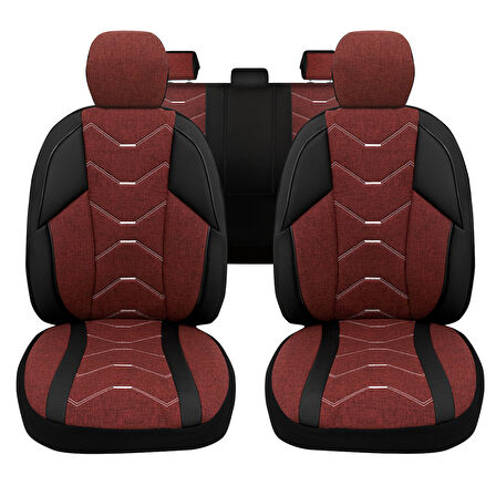 Verita Elegance Serisi - Volvo S40 ile uyumlu Koltuk Kılıfı, Keten-Deri / Bordo