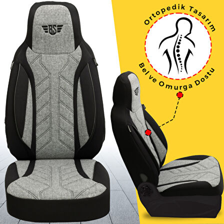 PLKT Serisi Opel Vivaro A 2001-2014 ile Uyumlu Pilot Oto Koltuk Kılıfı, Gri/Siyah