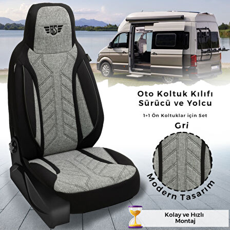 PLKT Serisi Opel Vivaro C 2020 ve Sonrası ile Uyumlu Pilot Oto Koltuk Kılıfı, Gri/Siyah