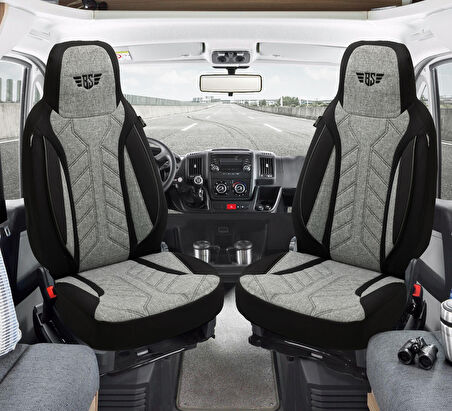 PLKT Serisi Renault Master 1997-2010 ile Uyumlu Pilot Oto Koltuk Kılıfı, Gri/Siyah
