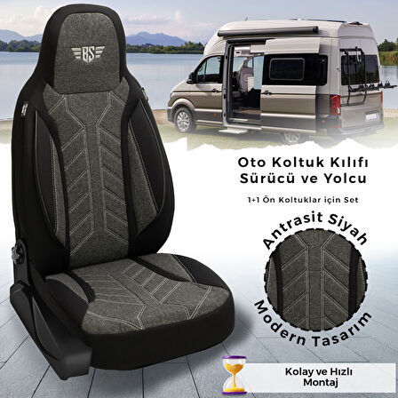 PLKT Serisi Mercedes Sprinter W9072018 ve Sonrası ile Uyumlu Pilot Oto Koltuk Kılıfı, Antrasit Siyah