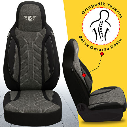 PLKT Serisi Fiat Fiorino 2007 ve Sonrası  ile Uyumlu Pilot Oto Koltuk Kılıfı, Antrasit Siyah