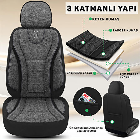 City Serisi RENAULT Scenic 2009-2016 ile Uyumlu Koltuk Kılıfı, Siyah