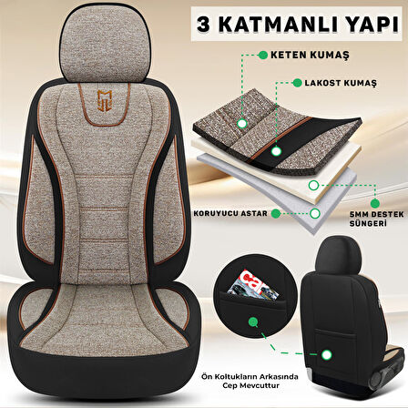 City Serisi FIAT Panda 4x4 2004-2012 ile Uyumlu Koltuk Kılıfı, Kahverengi