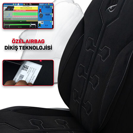 Minderland FA Serisi - Renault Clio ile uyumlu Koltuk Kılıfı, Tay Tüyü / Siyah