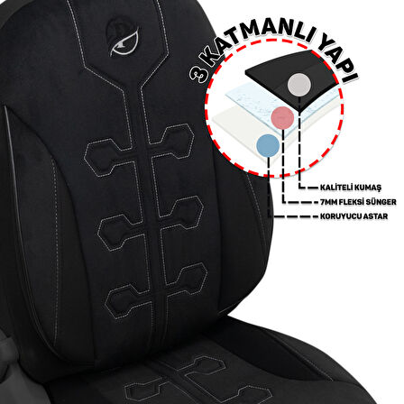 Minderland FA Serisi - Ssangyong XLV ile uyumlu Koltuk Kılıfı, Tay Tüyü / Siyah