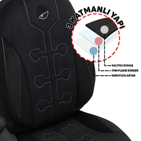 Minderland FA Serisi - Suzuki Alto ile uyumlu Koltuk Kılıfı, Tay Tüyü / Siyah