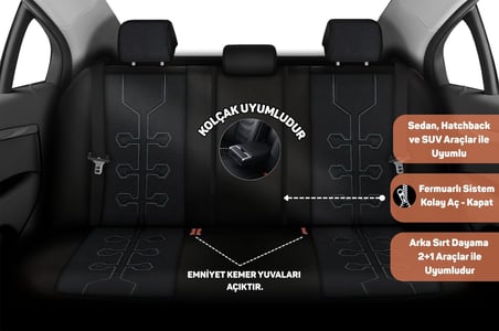 Minderland FA Serisi - Suzuki Baleno ile uyumlu Koltuk Kılıfı, Tay Tüyü / Siyah