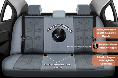 Minderland FA Serisi - Citroen C2 ile uyumlu Koltuk Kılıfı, Tay Tüyü / Füme