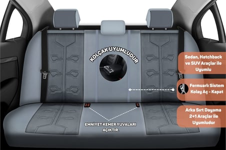 Minderland FA Serisi - Opel Omega ile uyumlu Koltuk Kılıfı, Tay Tüyü / Füme