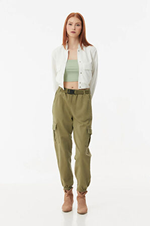 Kargo Cepli Kemerli Gabardin Pantolon