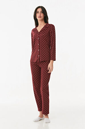 Puantiyeli Düğmeli Pijama Takımı