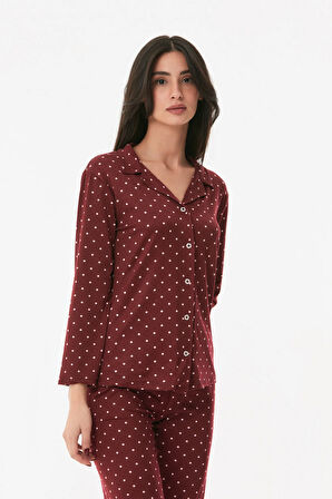 Puantiyeli Düğmeli Pijama Takımı