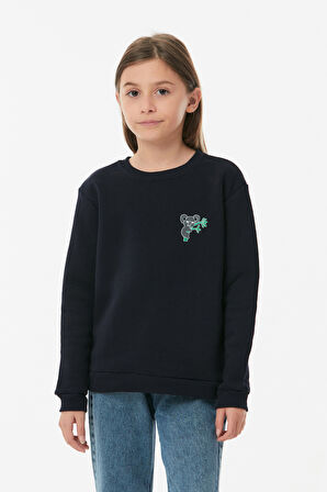 Koala Nakışlı Bisiklet Yaka Unisex Çocuk Sweatshirt