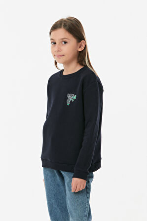 Koala Nakışlı Bisiklet Yaka Unisex Çocuk Sweatshirt