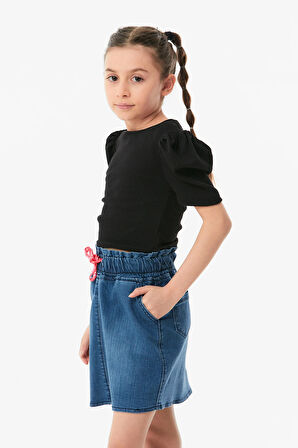 Beli Lastikli Kız Çocuk Jean Etek