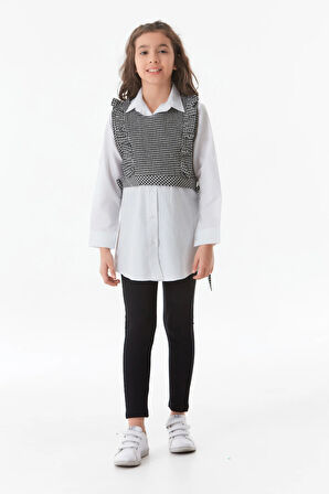 Pötikare Desenli Gömlek Yaka Kız Çocuk 2 Li Takım