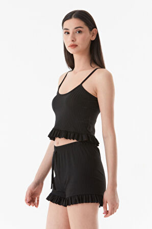 Basic Askılı Fırfırlı Şortlu Takım