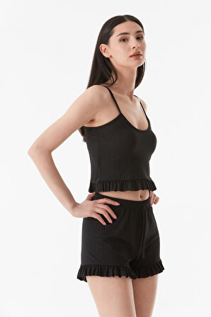 Basic Askılı Fırfırlı Şortlu Takım