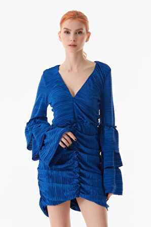 Önü Büzgülü V Yaka Elbise