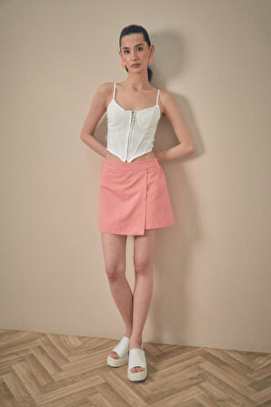 Önü Fermuarlı Korseli Crop Bluz
