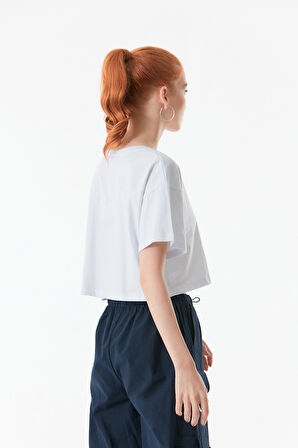 Armalı Tek Cepli Oversize Crop Tişört