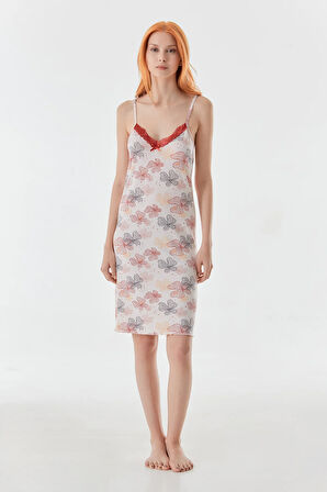 Çiçek Desenli İp Askılı Gecelik