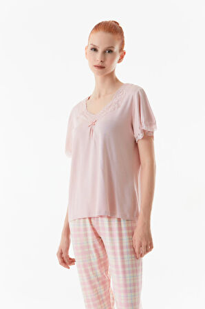 Pötikare Desenli Dantel Detaylı Pijama Takımı