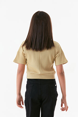 Yazı Baskılı Bisiklet Yaka Kız Çocuk Tişört