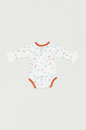 Çiçekli Kruvaze Yaka Kız Çocuk Body