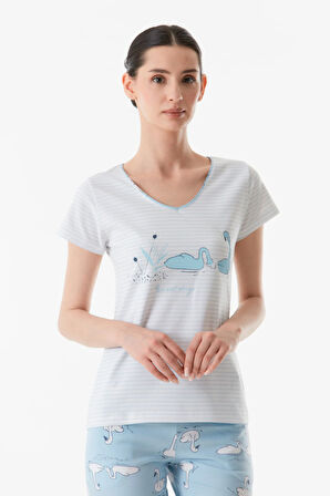 Kuğu Baskılı Pijama Takımı