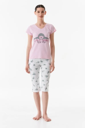 Baskılı V Yaka Pijama Takımı
