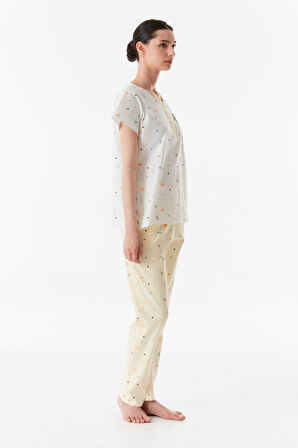 Baskılı Bisiklet Yaka Pijama Takımı