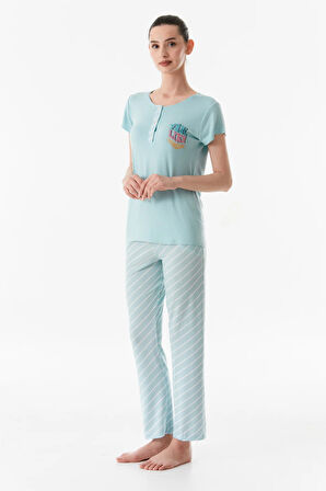 Baskılı Bisiklet Yaka Pijama Takımı