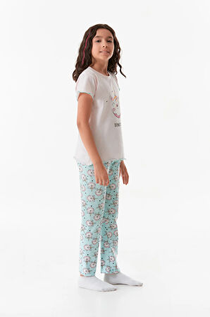 Baskılı Bisiklet Yaka Kız Çocuk Pijama Takımı