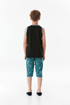 Baskılı Bisiklet Yaka Erkek Çocuk Pijama Takımı