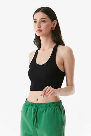 Fitilli Halter Yaka Dikişsiz Crop Body