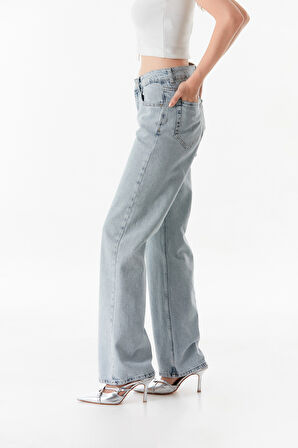 Yüksek Bel Fermuarlı Wide Leg Jean