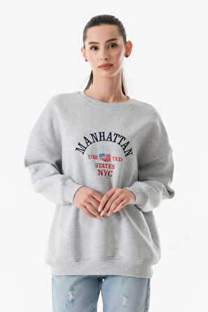 3 İplik Manhattan Nakışlı Bisiklet Yaka Sweatshirt