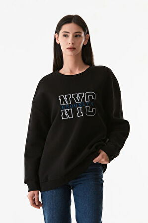 3 İplik Nyc Nakışlı Bisiklet Yaka Oversize Sweatshirt