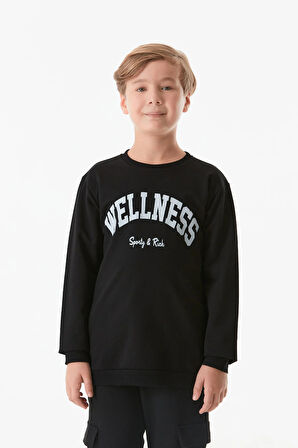 Wellnes Yazı Baskılı Erkek Çocuk Sweatshirt