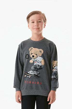 Ayıcık Baskılı Erkek Çocuk Sweatshirt