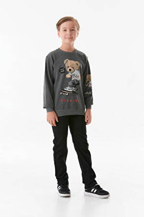 Ayıcık Baskılı Erkek Çocuk Sweatshirt