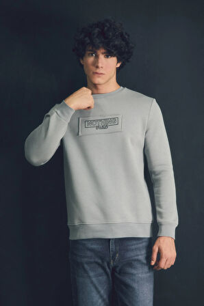 3 İplik Yazı Baskılı Bisiklet Yaka Sweatshirt