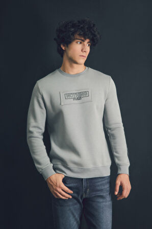 3 İplik Yazı Baskılı Bisiklet Yaka Sweatshirt