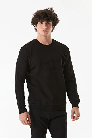 3 İplik Kabartmalı Bisiklet Yaka Sweatshirt