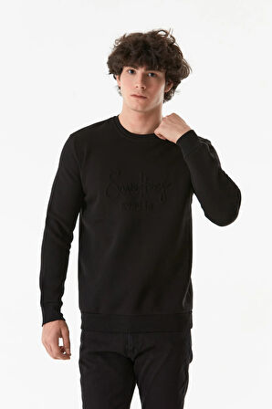 3 İplik Kabartmalı Bisiklet Yaka Sweatshirt