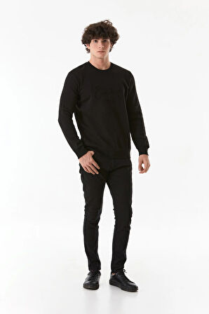 3 İplik Kabartmalı Bisiklet Yaka Sweatshirt